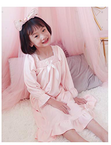 PUFSUNJJ Girls Princess Nightgown,Winter Long Sleeve Flannel Nightdress Pajamas Dress Kids 3-12 Years Lightpink