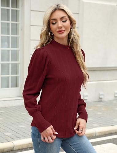 Image of JUSTFASHIONNOW Womens Fall Tops Turtleneck Long Sleeve Shirts Puff Sleeve Sweaters Trendy 2025 Ribbed Knit Pullover Sweater