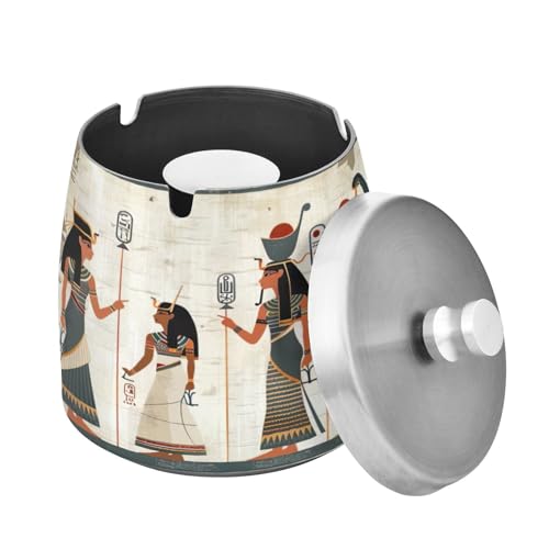 SKYSHU Cendrier mural égyptien avec couvercle amovible et coussinet antidérapant, en acier inoxydable résistant aux rayures, sans fumée, inodore, coupe-vent, pour fumoir intérieur et extérieur