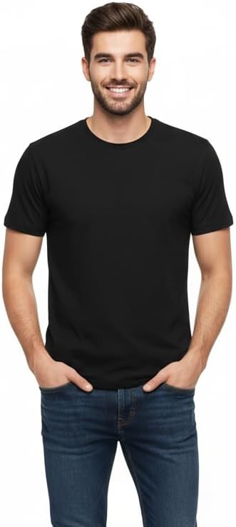 Men's 100% Cotton Crew Neck T-Shirt Classic Fit Plain Breathable & Soft Short Sleeve Under Arm Shirts for Men|Pack of 1