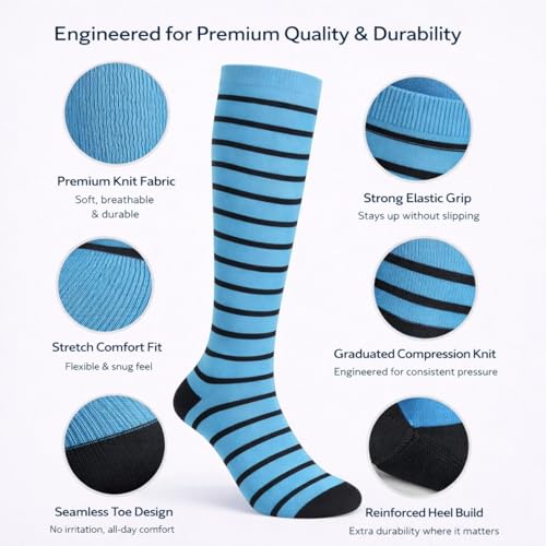 Image of Diamond Star 6 Pairs Compression Socks for Men & Women, Knee High Socks