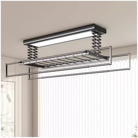Ceiling Clothes Dryer Aluminium and Steel Electric Clothes Dryer with Remote Control,Electric Clothes Hanger Remote Control Lifting Ceiling Drying Rack Automatic Household Drying Balcony Clo