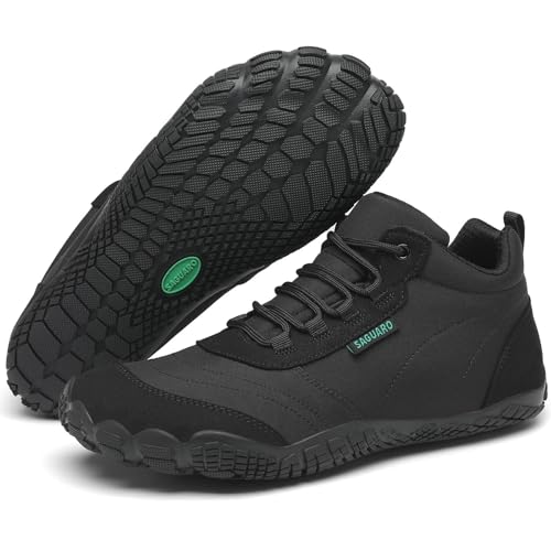 SAGUARO Zapatillas Barefoot Hombre Zapatillas Minimalistas Mujer Zapatillas de Trail Running Antideslizantes Zapatos Barefoot Calzado Descalzo con Suela Zero Drop Negro,EU Gr.45
