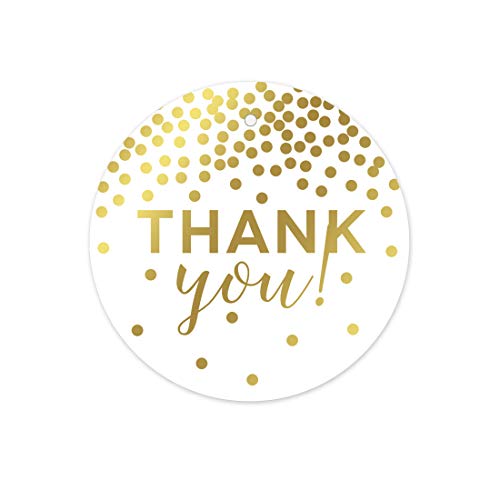 Andaz Press Metallic Gold Confetti Polka Dots Party Collection, Round Circle Gift Tags, Thank You!, 24-Pack