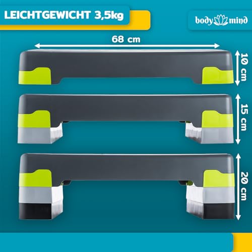 Body & Mind® Aerobic Steppbrett Elite 3-Stufen Stepper Step-Bench mit gratis Anti-Rutsch-Matte & exklusiven Trainings E-Book