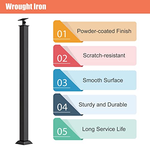 Poste de barandilla ajustable de metal negro con soporte angular para escaleras de interior 4