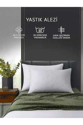 Kapitoneli Pamuklu Yastık Koruyucu Alez (2'Lİ Paket) Beyaz Tek Ebat 50 x 70