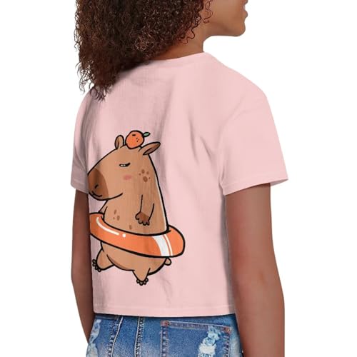 Image of Girls Crop Tees Crew Neck Casual Short Sleeve T Shirts Kids Loose Soft Comfortable Tees Blouses Shirt for Little Girl