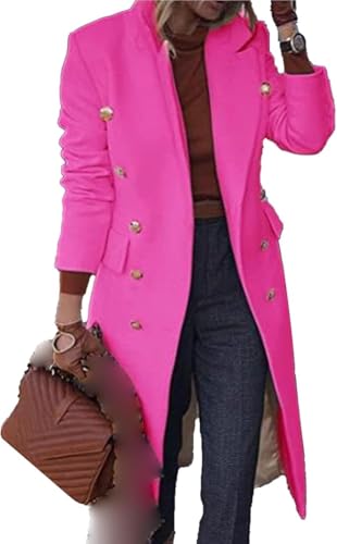 Maiyifu-GJ Women's Overcoat Notched Lapel Double Breasted Coats Fall Winter Elegant Wool Blend Trench Coat Long Jackets