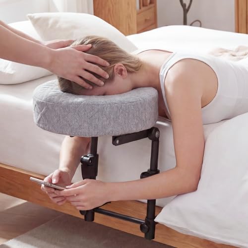 TIMBERHIDE Portable Massage Headrest for Bed Easy-Install Adjustable Face Cradle with Memory Foam for Couples Home Spa & Recovery Fits 6-17 Mattress Grey