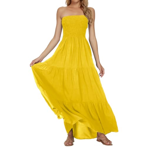 Image of Women's Summer Strapless Tube Top Maxi Dresses Off Shoulder Boho Beach Long Dress