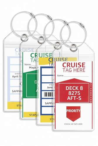 Lammcou Etiquetas de bagagem para cruzeiros, XXL de PVC resistente e à prova de água, transparentes, ideais para Aida, TUI, Mein Schiff, com 4 faixas metálicas aparafusáveis (4, 19 * 11 cm)