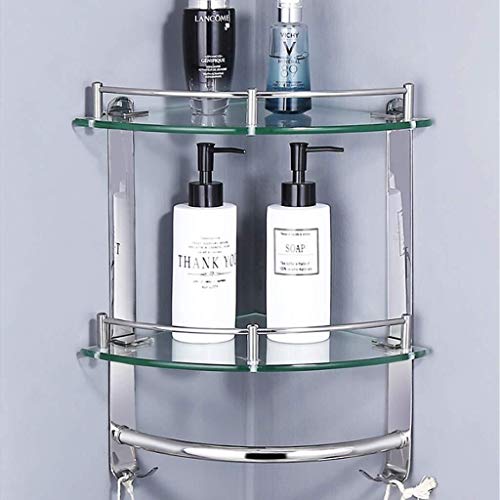 Towel Shelfs Bathroom Shelves Shower Corner Caddy Bathroom Organizer Glass Basket Holder Stainless Steel Storage Bathroom 2Tiers Hooks