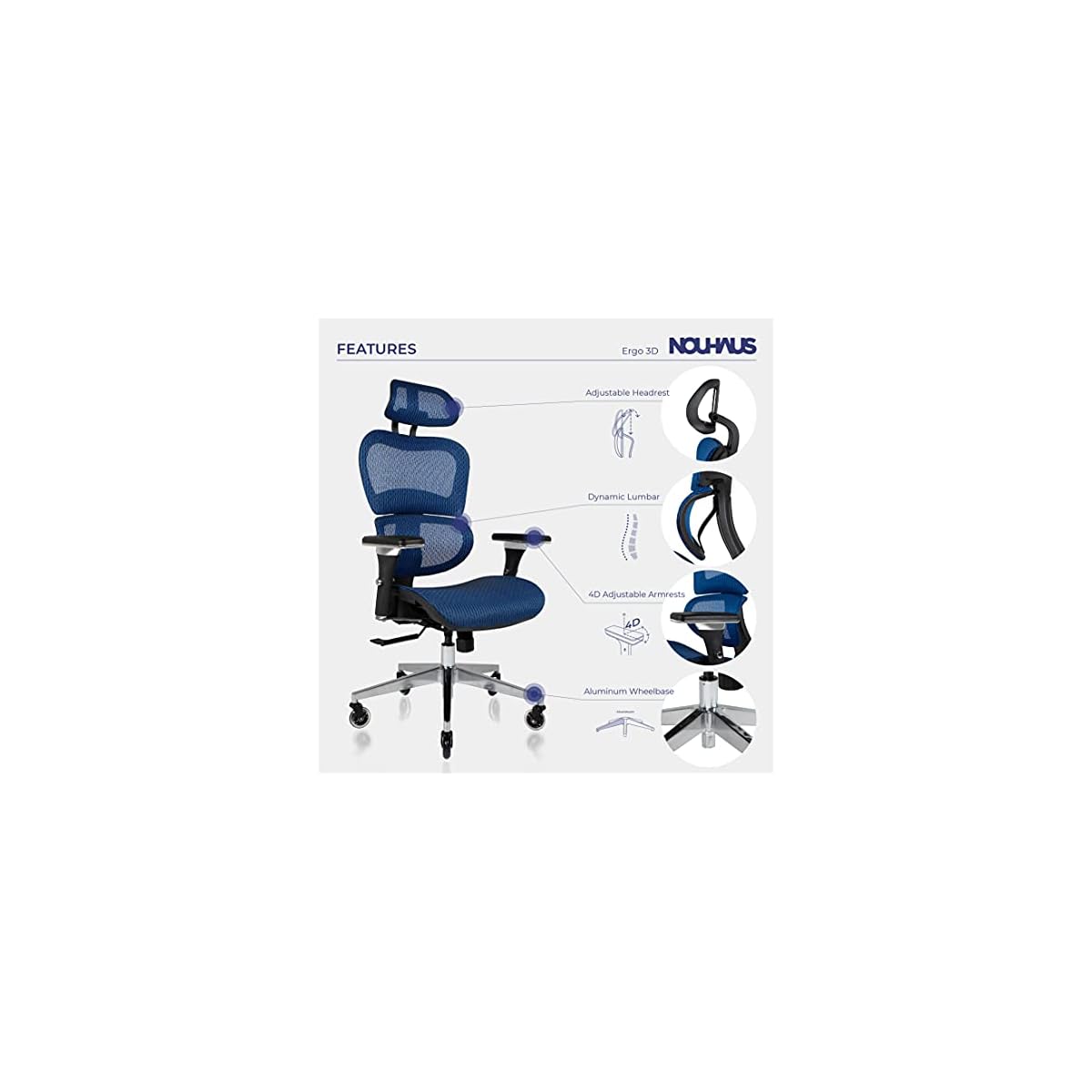NOUHAUS Ergo3D Ergonomic Office Chair Rolling Desk Chair with 4D
