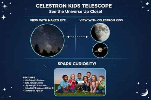 Image of Celestron Kids 50mm Newtonian Telescope - Beginner Astronomical Telescope for Children - Easy to Use, Lightweight & Educational Pack of 1