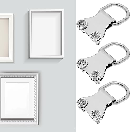 Image of 50PCS D-Ring Picture Frame Hanging Hook Double Hole Photo Frame Hangers with Screws Wall Bracket Hanger for Picture Hanging Silver-Plated 3.5x2.2cm