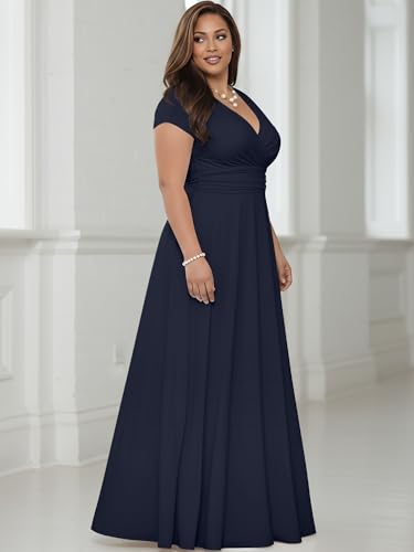 Image of KOH KOH Womens 2026 Sexy Cap Short Sleeve V-Neck Flowy Cocktail Gown
