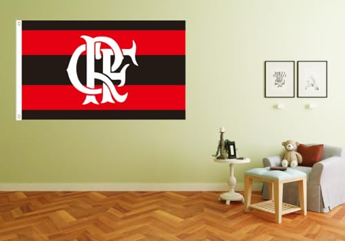 YERCHIC Bandeira do Flamengo para Fãs de Futebol do Brasil Banner 3x5f Garagem Interior Exterior Qua