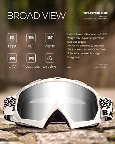 Image of BATFOX Dirt Bike ATV Goggles Motorcycle Gear Riding Motocross Dirtbike 4-Wheeler MX DH Accessories Goggles Glasses for Men Women Youth UV400 Protection Dust-proof Anti-Slip Strap