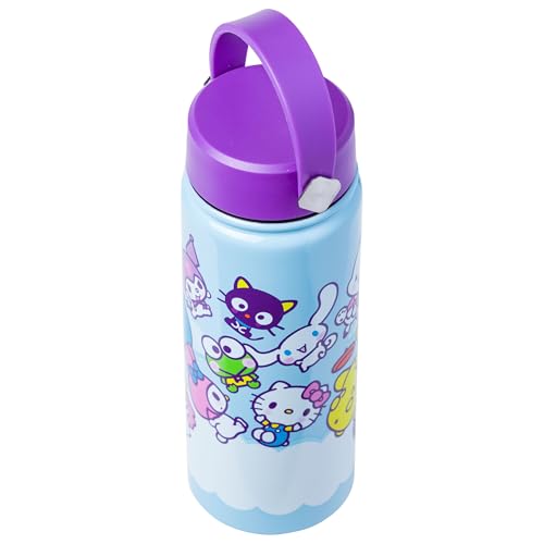 Image of Silver Buffalo Sanrio Hello Kitty and Friends Pochacco, Water Bottle, 20oz | Tuxedo Sam, Little Twin Stars, Kuromi, Pompompurin, Keroppi, Chococat, My Melody, Cinnamoroll, Badtz-Maru Steel Swivel Handle
