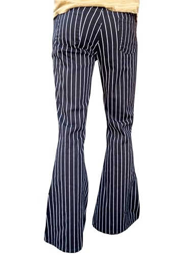 Mens Pin Stripe Black Bell Bottoms Flares Pants Retro Striped Trousers3