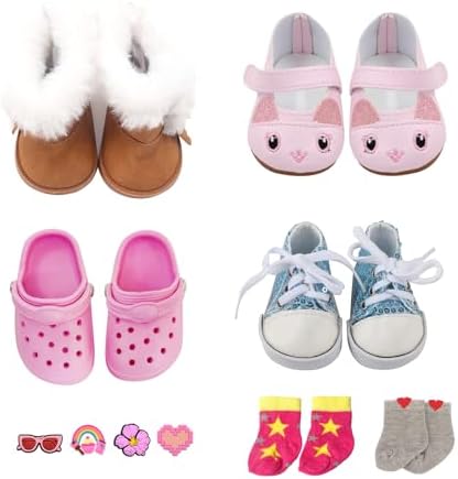 Puppenzubehör Set,43CM Puppenzubehör mit 4X Puppenschuhe & 2X Puppensocken, Puppe Zubehör für Baby Puppen, Geschenk für Mädchen