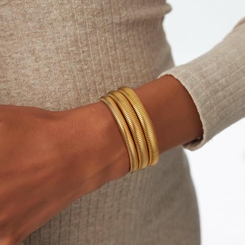 Eaciy Elegant 18K Gold Filled Bangle Bracelets Set – 3PCS Waterproof Chunky Jewelry for Women, Tarnish-Free Stackable Bangles - Image 2