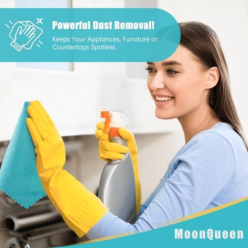 MOONQUEEN 12 Pack Microfiber Cleaning Cloth - Reusable Cleaning Rag, Fast Drying Cleaning Towels,12"X12", Green/Blue/Yellow/Pink