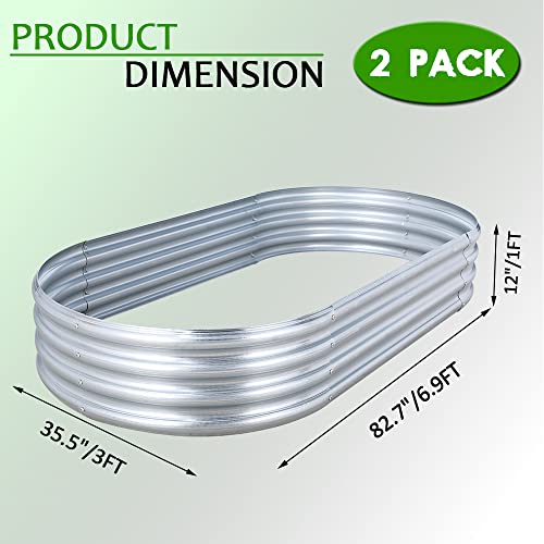Fortuno 2 Pcs 7 X 3 X 1 Ft Galvanized Raised Garden Bed Box 82.7X35.5X12 Inch Large Oval Metal Outdoor Flower Bed Steel Patio Ground Planter For Planting Vegetables And Herbs, Silver #TOP1