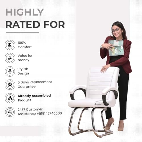 Image of Special Director Principal Manager Office Visitor with arm Rest with Double Pipe Frame and Cushioned seat Back (1, White, Double Pipe Frame)
