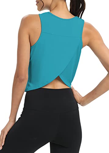 Image of Mippo Workout Tops for Women Cropped Open Back Sleeveless Tank Tops Athletic Gym Yoga Shirts Loose Fit