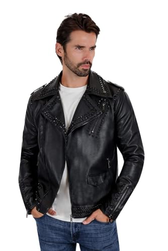 Barabas Men's Spiked Motorcycle Biker Faux Leather Jacket 3JPU26