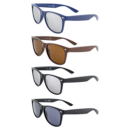 AlterImage Jive Sports Retro Sunglasses for Men or Women 4 Pair Blue Brown Black Frames w/Flash Mirror Brown Smoke Lenses