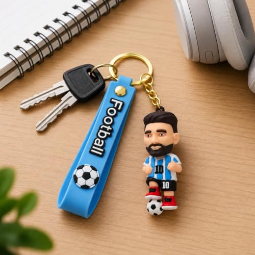 Image of Wanna Party Football Jersey Player Key Chain with Soccer Ball Charm, Blue Striped Sports Keyring for Bags, Backpacks, Keys, Birthday Return Gifts, Party Favors & Loot Bag Fillers - 1 Pc