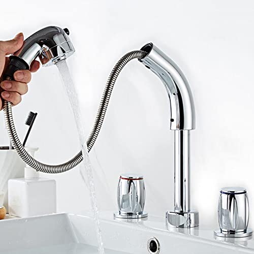 Grifo de lavabo de tres orificios cromado split con grifería extensible de latón para baño 2