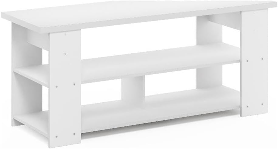 Pemberly Row Contemporary TV Stand, Up to 55-Inch, White Finish, Composite Wood, 46.85 x 20 x 15.55 Inches, Open Shelves for Media Storage, Lightweight Space-Saving Design for Living Room