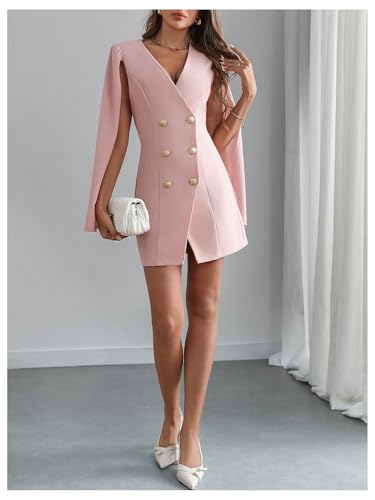 Image of Floerns Women's V Neck Double Breasted Cape Blazer Split Sleeve Elegant Blazer Dress