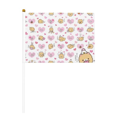 Kleine Mini-Handflagge mit Zwergspitzen, Cartoon-Blumen, für Sportspiele und Festivals, Dekoration, Parade, Flagge, 14 x 20,8 cm