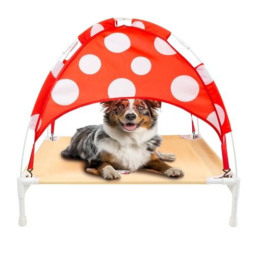 BigMouth Mushroom Elevated Canopy Dog Bed, Raised Indoor Outdoor Pet Cot with UV Shade, Cooling Airflow Design - Medium