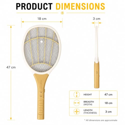 Image of HUNTER Premium Rechargeable Mosquito Swatter Bat | Electric Insect & Fly Zapper Racket | Portable Bug Killer for Home, Office & Outdoor Use, Gold, (Pack of 1)