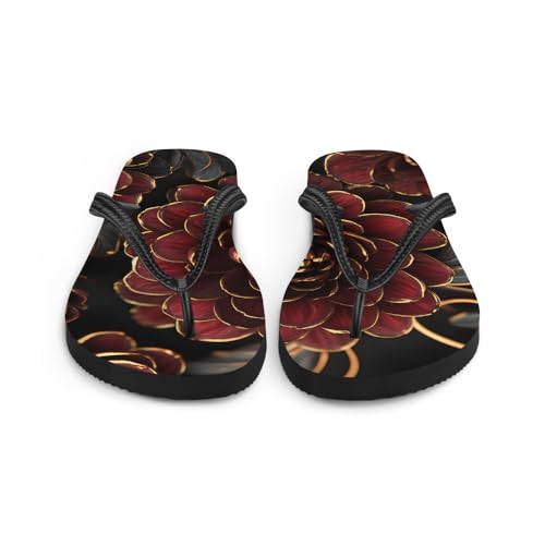 Dark Red Floral Flip-Flops, Stylish Summer Beach Sandals, Comfortable Lightweight Slip-On Shoes for Casual Wear4