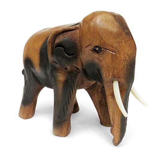 Purity - Statue d'éléphant en bois sculpté pour ornement, Bois dense, marron, Medium 15cm