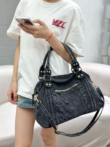 Image of Designer Denim Handbags for Women Hobo Tote Bag Crossbody Denim Purses Blue Jean Shoulder Bag