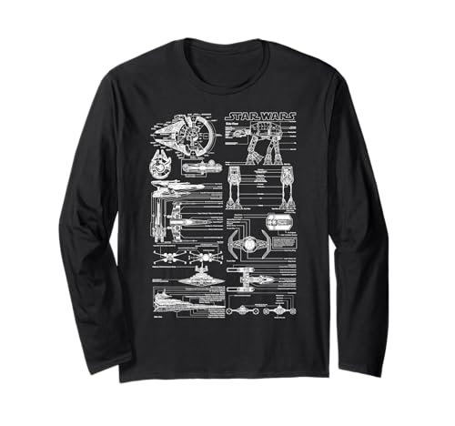 Image of Star Wars Falcon Walker X-Wing Tie Fighter Schematic Long Sleeve T-Shirt