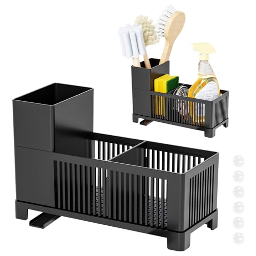 jinminamz Support Eponge Evier Cuisine,Organisateur d'Éponge, Organisateur d'Évier en Plastique avec Plateau d'Égouttage Automatique pour Accessoires De Cuisine Éponge/Brosse/Porte-Savon