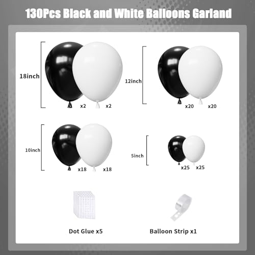 Image of Black and White Balloons Arch Kit,130pcs White Latex Balloon Garland,Different Size Black Latex Balloons for Baby Shower Birthday Wedding Graduation Party Decorations Supplies