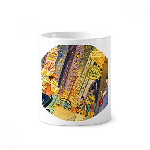 Cadeau tasse chat aquarelle en céramique blanche et pot à stylos chic