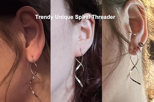 Spiral Threader Earrings, 18G Hypoallergenic 316L Stainless Steel Drop Dangle Handmade Twisted Linear Curved Dangling Minimal Earrings for Sensitive Ear with Gift Box4