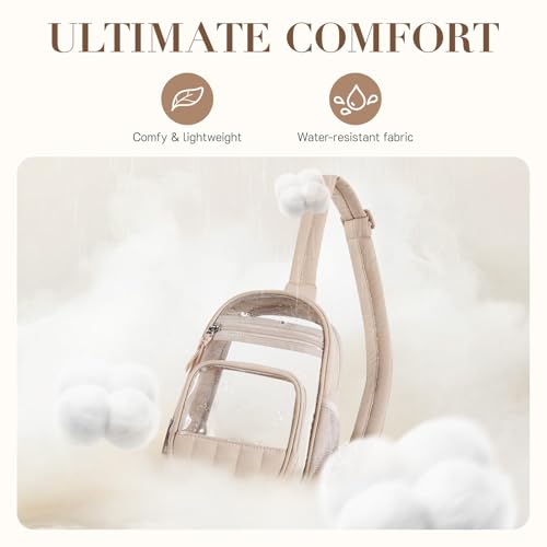 Missnine Clear Bag for Stadium Events Puffy Quilted Crossbody Purse PVC Sling Backpack for Sport Concert with Side Pocket