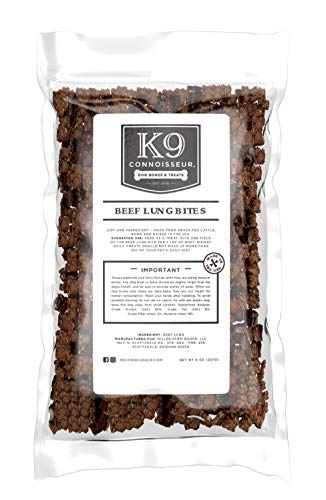 K9 Connoisseur Low to Odor Free Slow Roasted Beef Lung Bites for Dogs Made in USA Grain & Rawhide Free Natural Dog Treats for Large Dogs Aggressive Chewers Also The Best for Medium & Small Breed Dogs